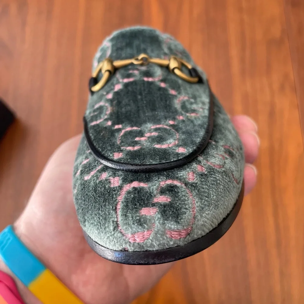 Gucci Horsebit Logo Loafers Velvet with Leather Trim Size 35 - Picture 9 of 12